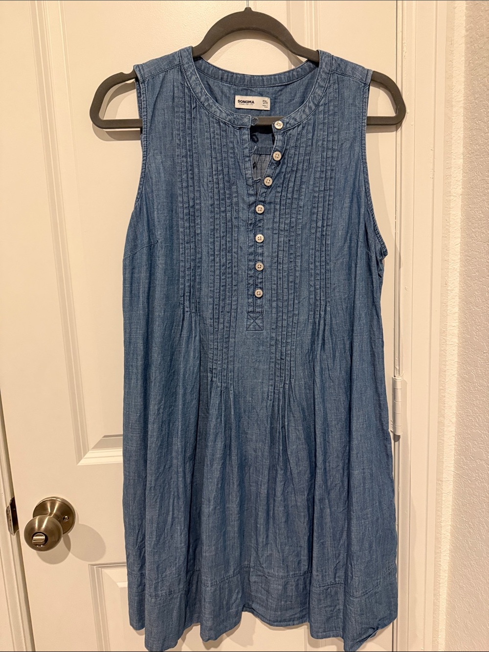 Sonoma Sleeveless Chambray Pintuck Dress in Vintage Blue SZ PL